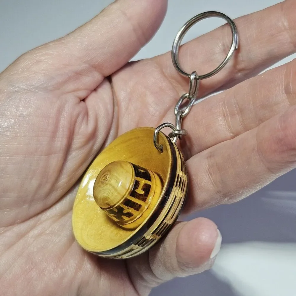Vintage Wooden Hand Carved Mexican Sombrero Keychain
